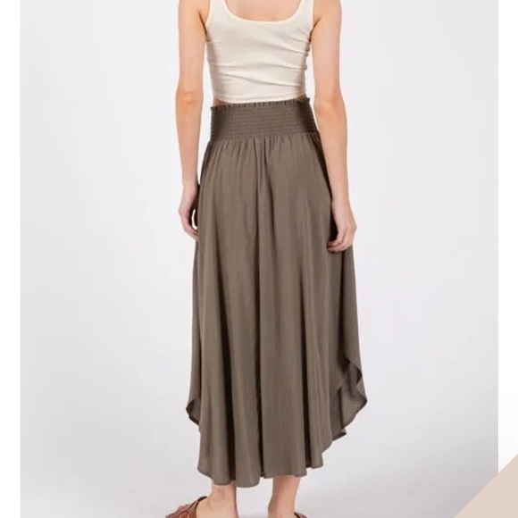 Final touch High waisted Boho Sage smocked waist Gauze Midi Skirt w Pockets M - Picture 7 of 15